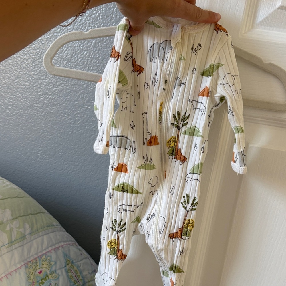 White Safari-Print Baby Footed One-Piece